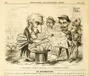 Segítség és vigasztalás az ellenségnek. - Úgy, ahogy Mr. J.G. B*****T Does the Loyal Business, 1862 (fametszet)
